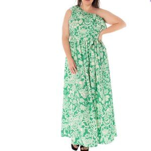 Maison Tara Floral One-Shoulder Maxi Dress 20W - Ivory & Green - New with Tags!